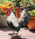 Regal Art & Gift Handcrafted Metal Rooster Statue, Weather-Resistant Farmhouse Yard Art, Indoor/Outdoor Garden Sculpture, Detailed Feather Design, Decorative Bird for Home & Garden, Verde, 14" Height