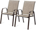 Tangkula 2 Piece Patio Dining Chairs, Outdoor Bistro Chairs W/Curved Armrests, Easy-to-Dry Fabric, Reinforced Steel Frame, Wide & Comfortable Camping Chairs for Garden, Poolside, Backyard (1, Grey)