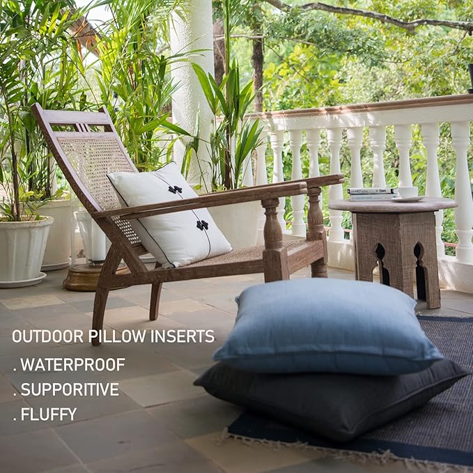 20 x 20 Outdoor Throw Pillow Inserts Set of 2 Waterproof Square Premium Decorative Couch Pillow Stuffers Form Large White Sofa Cushions Indoor