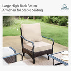 MFSTUDIO 4 Pieces Outdoor Patio Furniture Set, Metal Outdoor Conversation Set, Rattan Wicker Patio Sectional Sofa Set with 2 x Rocking Single Sofa, 3-Seat Sofa, 1 x Coffee Table, Beige