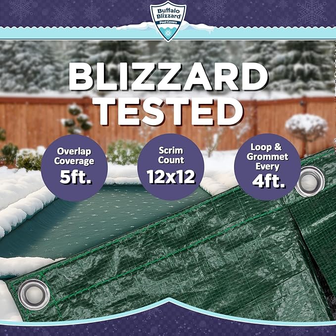 Buffalo Blizzard Ripstopper 12 ft x 24 ft Rectangular Winter Pool Cover | Green Heavy Duty Cover for Inground & Above Ground Swimming Pools | Cold & UV Resistant | Shields from Seasonal Debris