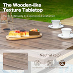 7 Piece Patio Dining Set for 6, 64”Rectangular Wood-Like Dining Table with Umbrella Hole, 6 Metal Red Chairs, Outdoor Table and Chairs Set for Lawn Backyard and Deck