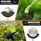 Electric Weed Wacker Cordless： String Trimmer with Roller 2Types Blades - 2.0Ah 12V Battery Powered Lightweight Grass Cutter/Mower for Yard and Garden, Green