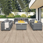 5 Piece Wicker Patio Furniture Sets Outdoor Conversation Set, PE Rattan Sectional Sofa Couch with 45" Fire Pit Table and Non-Slip Grey Cushions, Furniture Covers Included