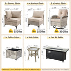 Outdoor Sectional Patio Furniture Set with Fire Pit Table and Swivel Rocking Chairs,11 Pieces Wicker Conversation Sets L Shaped Couch Out Door Sofa Outside Furniture for Garden Deck Yard,Beige