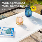 PHI VILLA 4 Piece Patio Furniture Sets for 5 Person with 1 x 3-Seat Deep Seating Bench, 2 x Cushioned Swivel Sofa Chairs & 1 x Coffee Table, Outdoor Metal Conversation Set for Lawn Garden, Light Blue