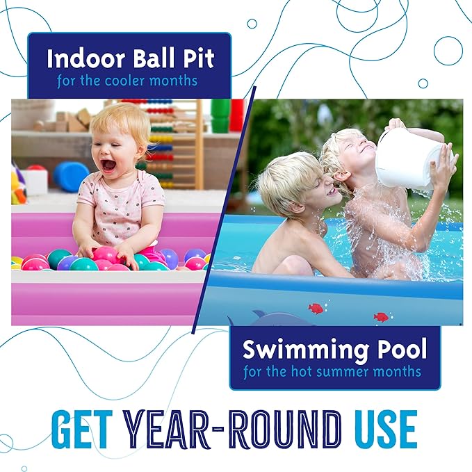 Blue Inflatable Swimming Pool (120" x 72.8" x 23.6") Built-in Air Pump Inflatable Kiddie Pool, Family Pools for Kids and Adults - Self Inflating Backyard Blow Up Pool for Toddlers & Babies (Large)