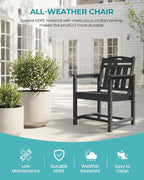 Set of 2 Weatherproof Patio Chairs - HDPE Outdoor Dining Chairs with Wide Seat, Ergonomic Design - for Garden, Backyard, Deck - Black