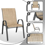 Patio Dining Chairs Set of 4, Stackable Dining Chairs High Back, Breathable Seat Fabric and Alloy Steel Frame Fit Backyard, Porch, Lawn，Poolside (Beige)