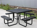 8-Person Outdoor Picnic Tables,46" Heavy-Duty Metal Square Picnic Table,Expanded Metal Commercial-Grade Table with 4 Benches & Umbrella Hole,Waterproof Coating Beach Table for Patio,Garden, Backyard