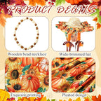 Fall Thanksgiving Goose Outfit Sunflower Porch Goose Costume with Hat Necklace for 23 Autumn Patio Yard Lawn Decor(Pumpkin,Sunflower)