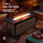 Patio Furniture Set, 8 Pcs Wicker Rattan Outdoor Conversation Set, 4 x Leg Chairs, 1 x 3 Seater Sofa and 2 x Ottoman with 4" Thick Cushion and 56" Fire Pit Table, Blue