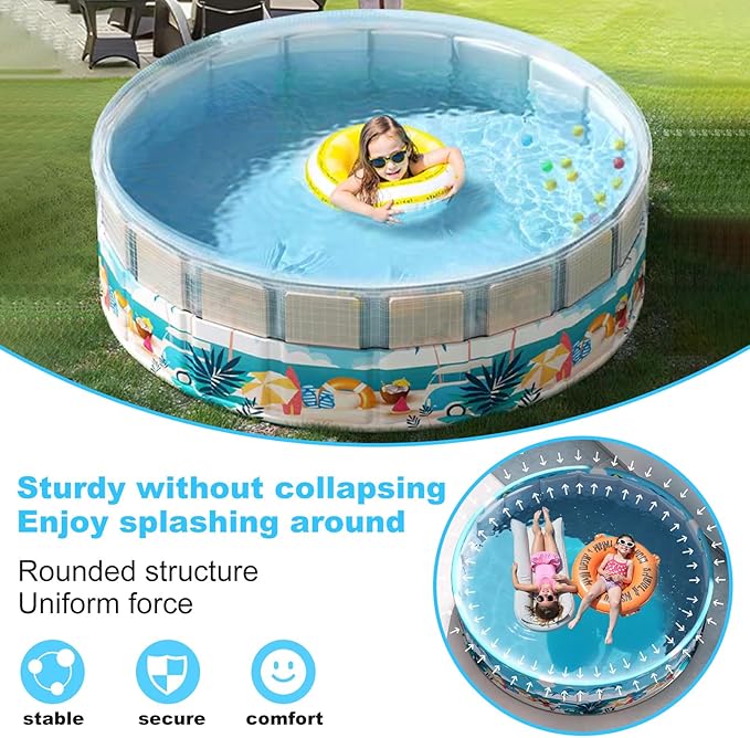 Foldable Swimming Pool for Kids 79"x18" Hard Plastic Portable Dog Pool Anti-Slip Collapsible Pets Bathtub Kiddie Pool Indoor Outdoor Backyard (Beach Party 79'')