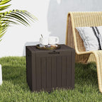 DUMOS 31 Gallon Deck Box, Lockable Outside Storage Box for Outdoor Use, Outside Waterproof Resin Package Delivery Box for Backyard Patio Garden, Brown