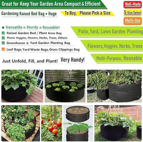 100 Gallon Large Raised Garden Bed Bag (40x20 inch) Big Garden Bag Sturdy Plant Grow Bag for Tomato,Potato Planter,Herb Veggies Planter Bag,Flower Bed,Yard Waste Bag,Lawn Debris Bag,Leaf Bag W/ Gloves