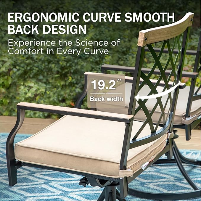 PHI VILLA 5-Piece Outdoor Dining Set, 4 Steel Metal Swivel Patio Chairs & 1 Square Dining Table, Wood-Like Pattern Armrest