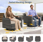 Luxury Outdoor Swivel Rocker Patio Chairs Set of 2, Swivel Patio Chairs for Porch, Yard, Deck, Poolside, Grey/Beige