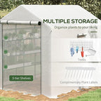 Outsunny 8' x 6' x 7' Walk-in Greenhouse, PE Cover, 4-Tier Shelves, Steel Frame Hot House, Roll-Up Zipper Door for Flowers, Vegetables, Saplings, Tropical Plants, White
