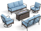 Patio Furniture Set with 56" Fire Pit Table, Premium Outdoor Wicker Metal Frame Furniture with Upgraded Waterproof Thick Cushions for Porch, Poolside, Deck, and Yard