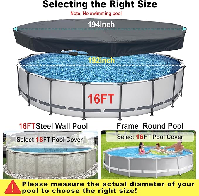 16 Ft Pool Cover, with Automatic Drain Round Pool Cover, One-Piece Quick Installation and Removal Above Ground Pool Cover, Preventing Waterlogging, UV Protected Solar Swimming Pool Cover