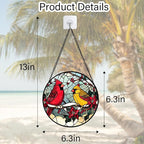 Stained Glass Window Hanging, Love Birds Cardinals Sun Catchers Colorful Glass Panel Birds Suncatcher Decor for Birthday for Women, Men, Wife, Lovers, and Mom 6.3 in