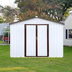 8 x 6 FT Metal Outdoor Storage Shed & Double Hinged Large Door - Heavy-Duty Shed with Floor, Lockable & Ventilation - Rainproof Windproof Large Utility Garden Shed for Backyard Patio Lawn - Brown
