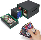 AFIING Commander Deck Box for MTG, Holds 400+ Double-Sleeved Cards, 4 Removable Deck Cases with Display Window, Dice Tray/Handle,Trading Card Storage Organizer/Dividers for TCG (Black Green)