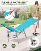 Patio Chaise Lounge Chair Outdoor with Wheels&Armrests, Aluminum Pool Lounge Chairs 5-Position Adjustable Recliner, Outdoor Beach Lounge Chairs for Poolside, Patio, Deck, Yard, Lake Blue