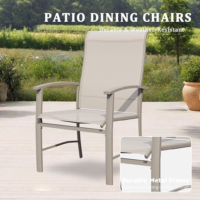 Outdoor Dining Chairs Set of 8, Stackable Patio Chairs with Metal Frame & Textilene Fabric, Perfect for Patio Garden Deck, Ivory
