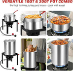 Turkey Fryer with Boiler Steamer Set Basket & 55000BTU Propane Burner, Outdoor Deep Fryer & Seafood Crawfish Boil Pot with Thermometer, Marinade Injector, Turkey Rack & Rack Lifter-OT-3016