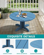 SERWALL 36'' Round Outdoor Coffee Table - HDPE Weatherproof Patio Table for Balcony, Garden, Backyard (Blue)