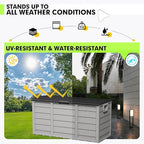 75 Gallon Outdoor Deck Box - Durable Resin Storage with Lockable Lid, for Patio Furniture Cushions, Pillows (Grey)