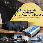 GIANDEL 2200W Pure Sine Wave Power Inverter 12V DC to 110V 120V AC with 20A Solar Charge Control Lithium Battery Compatible and Remote Control&LED Display for RVs Truck Off Grid Solar System