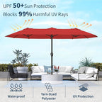 15FT Double Sided Patio Umbrella with Base Included Large Outdoor Market Umbrella with Crank Handle, UV Resistant Canopy, Sturdy Frame for Garden, Poolside, Deck, Red