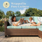 Patio Furniture Set, 7 Pcs Wicker Rattan Outdoor Conversation Set, 4 x Leg Chairs, 1 x 3 Seater Sofa and 2 x Ottoman with 4" Thick Cushion for Garden Backyard Deck, Blue