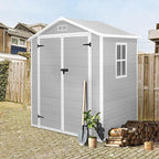 Seizeen 6x4.4ft Resin Shed with Floor, Waterproof Outdoor Plastic Shed w/Lockable Doors, Window & Vents, Outdoor Storage Shed for Storing Lawn Mower, Patio Furniture, Tools, Bike (Light Gray)
