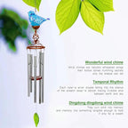 Solar Glass Bird Shape Wind Chimes, LED, Outdoor Glass and Metal Decoration for Lawn and Patio, 7 x 4 x 44 inches (Light Blue)