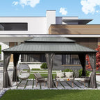 Domi 12' x 18' Hardtop Gazebo Metal Gazebo with Galvanized Steel Double Roof Canopy, Curtains and Netting for Party, Wedding, Outdoor Dining, Patio, Backyard, Grey