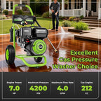 4200PSI Gas Pressure Washer 4.0GPM Gas Power Washer 212CC Gas Powered Washing Machine Commercial High Pressure Washer with 25ft Hose&5 Nozzles for Patio Garden Yard Vehicle,EPA/CARB/ETL (Green)