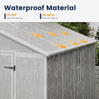 DPATIO Resin Storage Shed 8 x 10 FT, Outdoor Garden Sheds with Floor Plastic Patio Outdoor Storage with Lockable Door for Bike, Garbage Sandstone