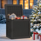 YITAHOME 32 Gallon Rattan Deck Box, Indoor Outdoor Storage Box for Patio Furniture, Pool Accessories, Cushions, Garden Tools, Sports Equipment, Waterproof Resin with Lockable Lid & Side Handles, Black