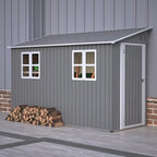 4X8 FT Outdoor Storage Shed W/ 2 Windows & Floor Frame,Lean to Shed W/Reversible Installation,Metal Garden Tool House W/Air Vents,Lockable Door & Sloped Roof,for Backyard Patio Lawn,Gray
