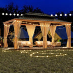 20'x12' Hardtop Gazebo, Heavy Duty Aluminum Permanent Hardtop Gazebo Outdoor Pavilion with Curtains and Netting for Garden (Gray, 20'x12')