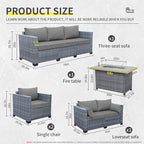 5 Piece Wicker Patio Furniture Sets Outdoor Conversation Set, PE Rattan Sectional Sofa Couch with 45" Fire Pit Table and Non-Slip Grey Cushions, Furniture Covers Included