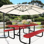 6FT Picnic Tables for Outdoors, Rectangular Commercial Metal Picnic Table Bench Set with Umbrella Hole,Heavy Duty Steel Weather-Resistant Dining Table for Patio Dining Garden Backyard BBQ School