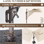 10 X 13 FT Cantilever Outdoor Patio Umbrella with Led Lights Large Heavy Duty 360° Rotation Double Top Offset Rectangular Umbrellas for Backyard Garden Pool Outside Deck, Beige