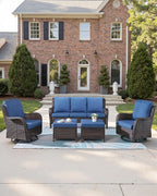 Pop 22x25/22x24 Outdoor Seat Cushions Set of 2 - Comfortable High Back Water-Resistant Patio Wicker Chairs Cushion for Dining Rocker Glider Loveseat Couch Sectional Sofa - Navy Blue/Classic