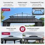 SUNJOY Kingston 16' x 12' Hardtop Gazebo with Galvanized Steel/Polycarbonate Double Roof, Curtain and Netting, Gray Aluminum Posts Permanent Pavilion Gazebo for Garden, Patio, Deck, Lawn