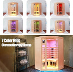 Ceramic Infrared Sauna 2 Person Far Infrared Sauna Low EMF Indoor Saunas for Home Hemlock Wooden Sauna Room with Bluetooth Speakers, LED Reading Lamps, Chromotherapy Lights