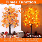 2 Pack 24 Inch Artificial Lighted Fall Maple Tree Thanksgiving Decorations with 48 LEDs Battery Operated Timer Prelit Acorn Maple Tree Lights for Thanksgiving Table Decor Home Indoor Autumn Harvest